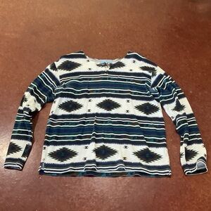 Aztec Pattern Long Sleeve Top - Black, White, Blue
